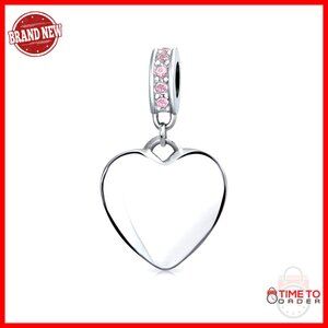 Sterling Silver Heart Charm with Crystal Accent for Bracelets